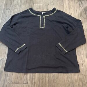 Bechamel II Black Long Sleeve Top 1X Gold Embroidered Half Zip‎ Pullover